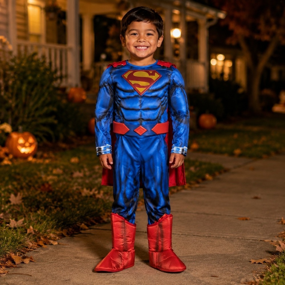 Superman Costume Toddler 3T 4T DC Muscle Chest Cape Boot Tops Rubies New